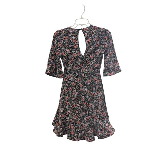Primark Floral Mini Dress | Size 2 | Black Base, Back Zip & Button Detail - Picture 3 of 3
